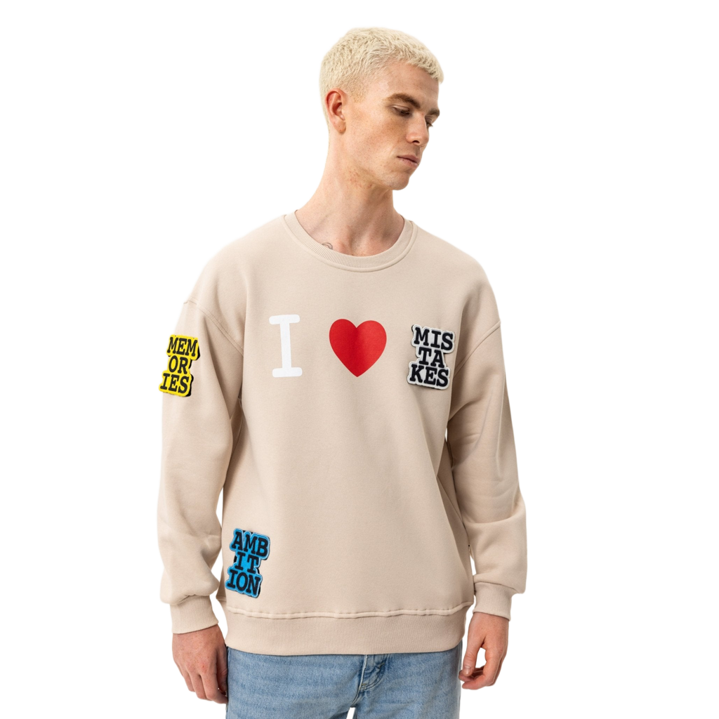 I Love Mistakes Statement Sweatshirt - Beige