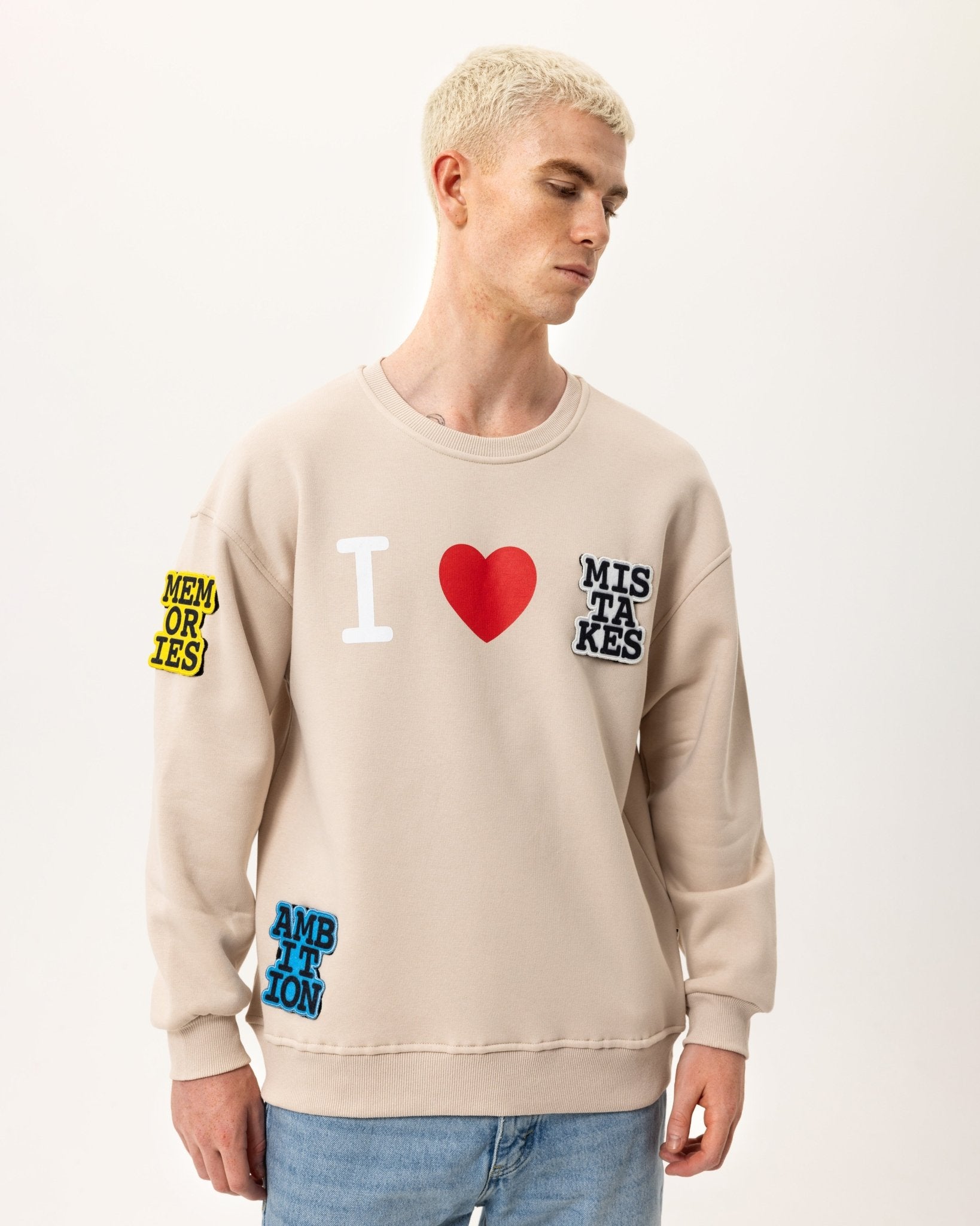 I Love Mistakes Statement Sweatshirt - Beige